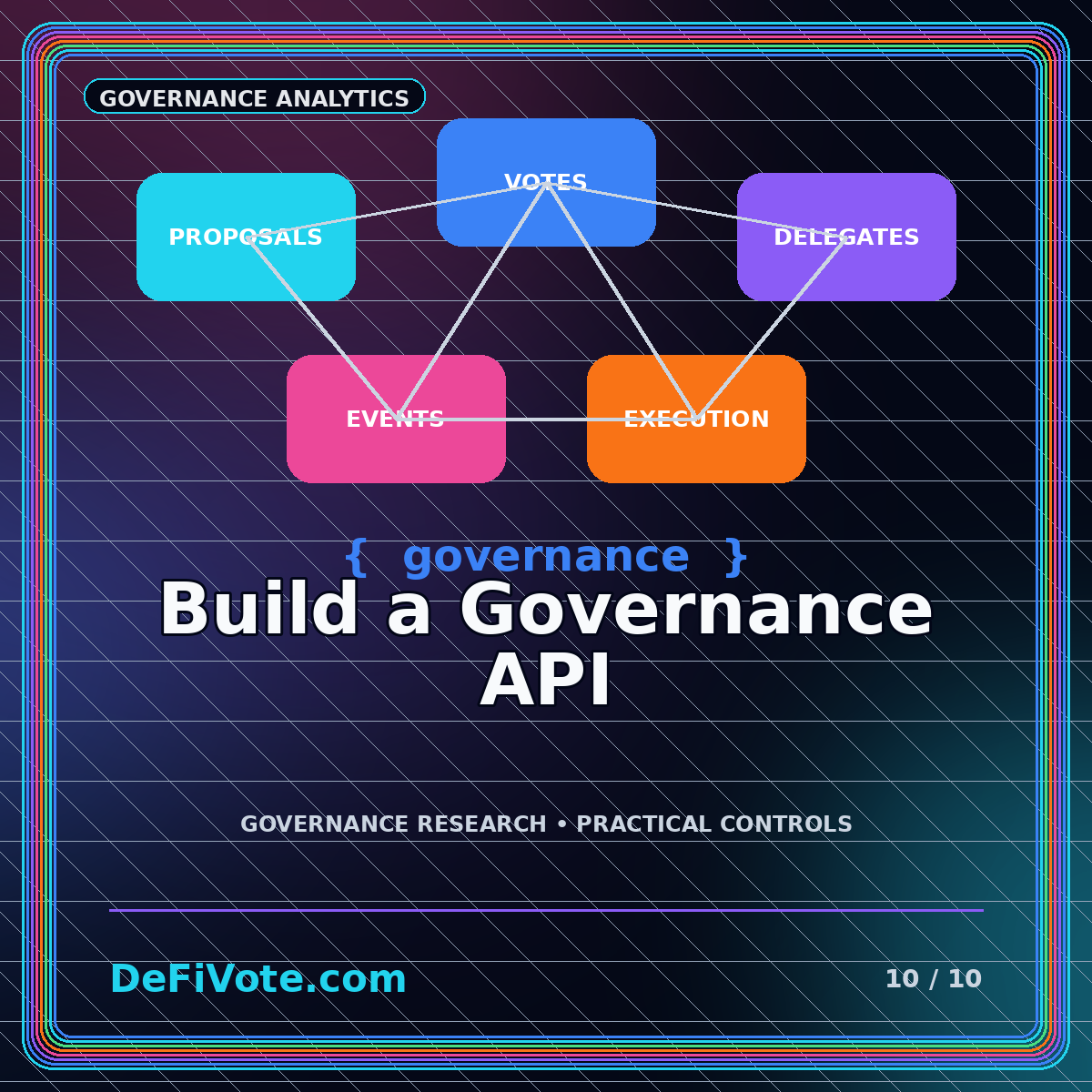 Neon API nodes connecting governance proposals, votes, and executions