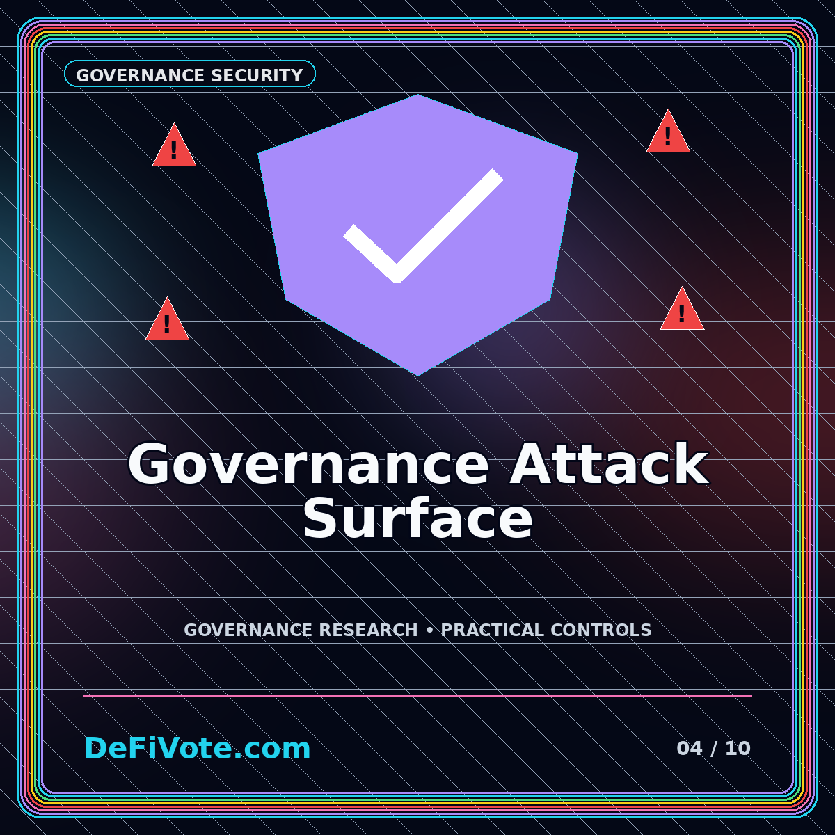 Neon shield protecting a DAO ballot and governance timelock