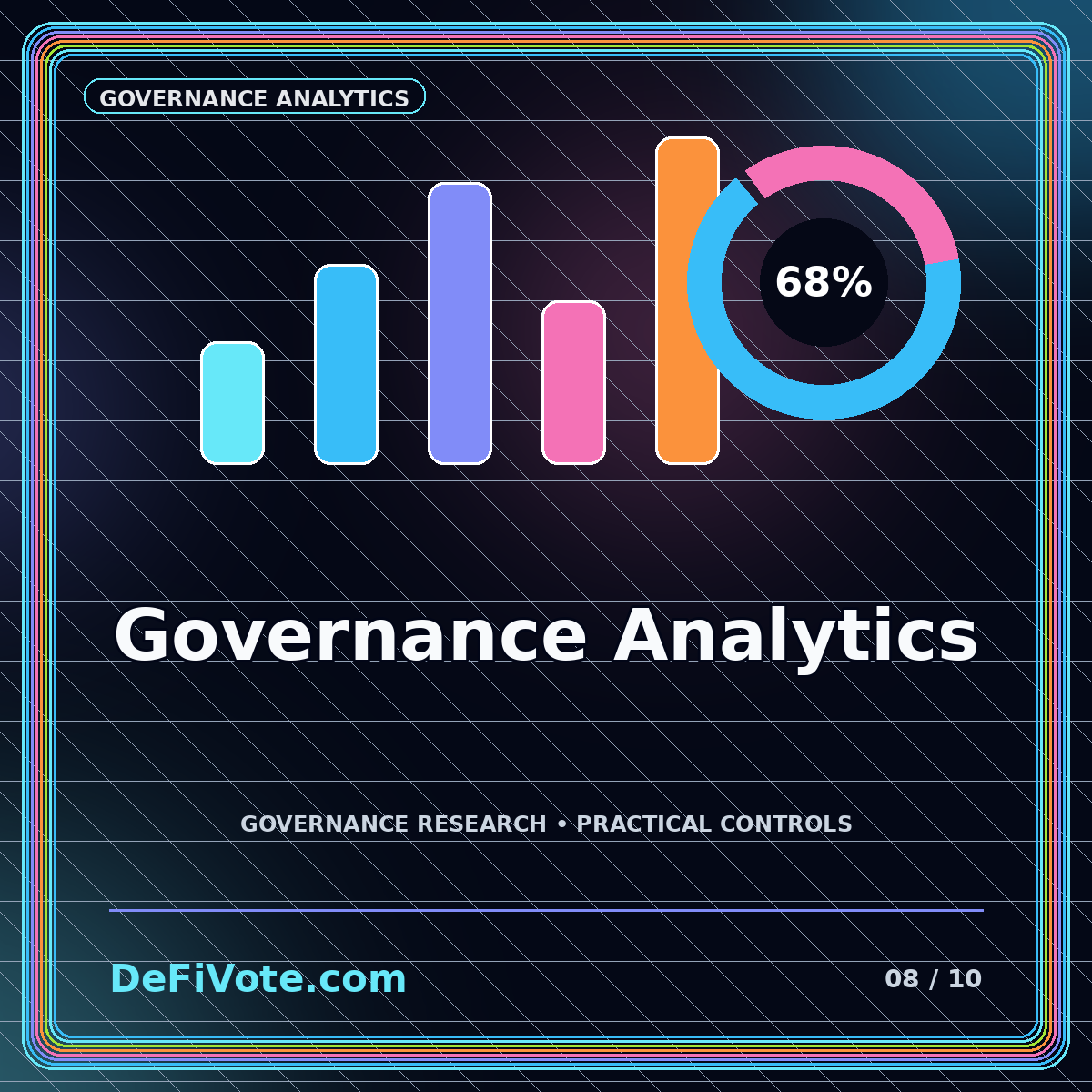 Neon governance analytics dashboard with participation and power charts
